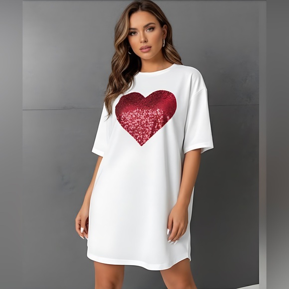 Tops - Oversized Heart Sequin Drop Shoulder Tee